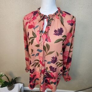 Vici Floral Semi Sheer Blouse XS (5934)